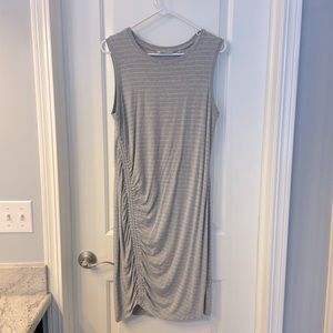 Athleta Grenada Dress Med Tall in Grey and White Stripe